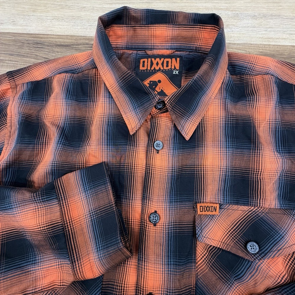 Dixxon Flannel The Sign Shirt Mens 2X Orange Plaid Long Sleeve Bamboo Button Up